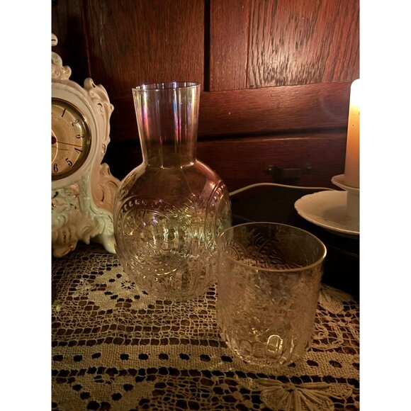 Late Victorian / Early 20th Century Tumble-Up Bedside Water Set Pitcher Carafe